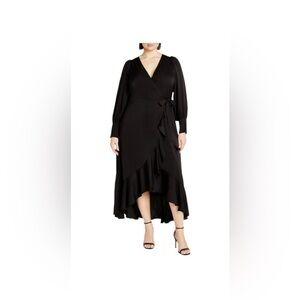 City Chic Elegant Black  Oki Long Sleeve Wrap Maxi Dress.